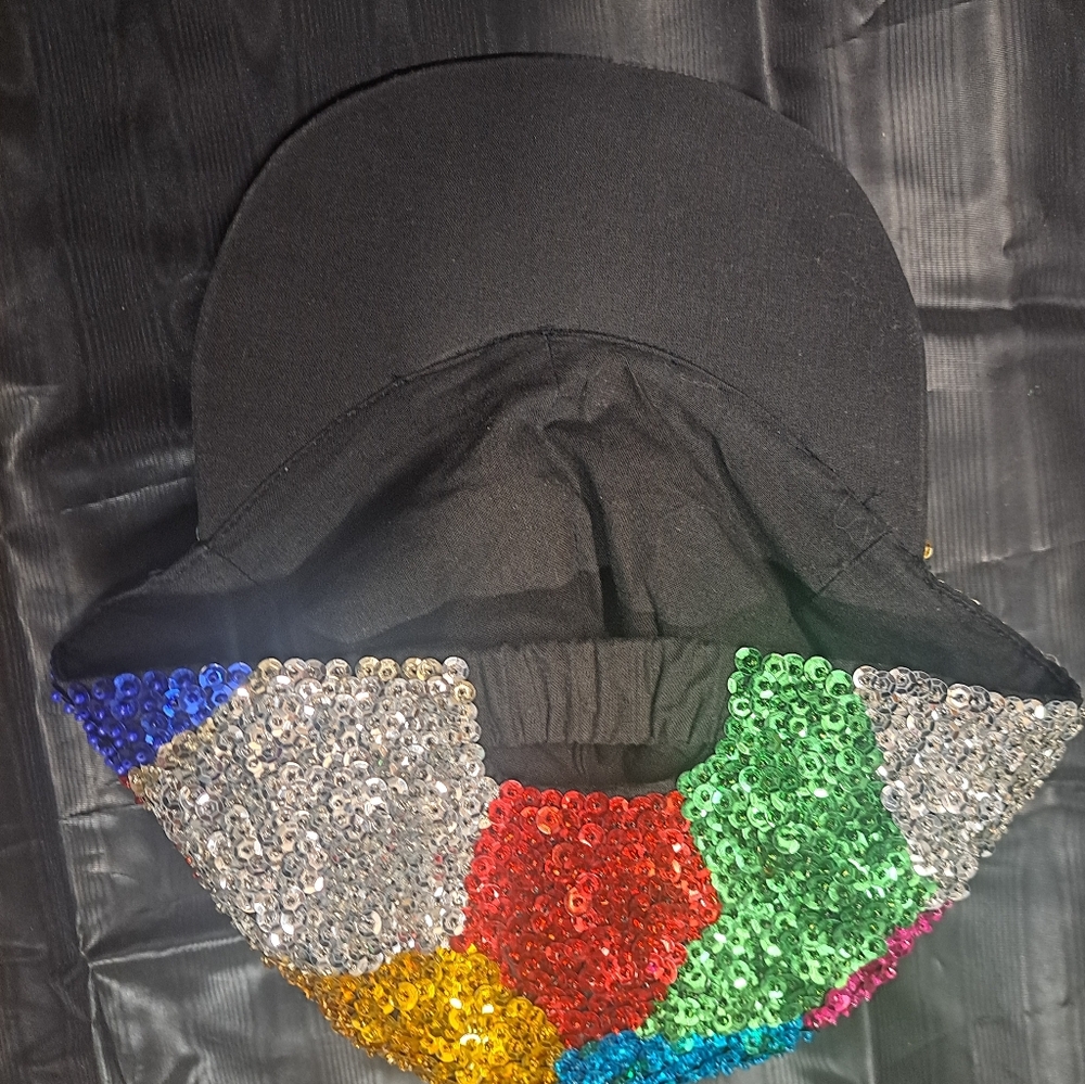 Multi Colored Allover Sequined hat Geometric Stai… - image 5